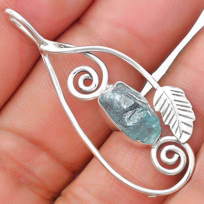 Spiral - Natural Aqua Apatite Rough Pendant SDP129261 P-1221, 7x12 mm