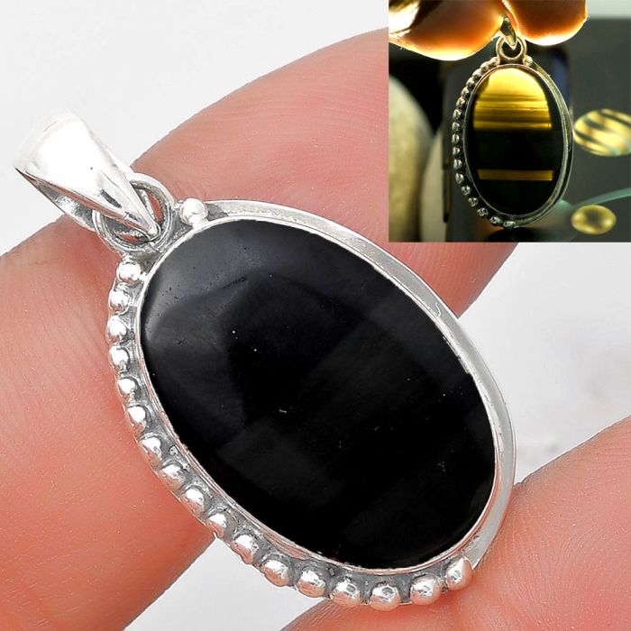 Natural Black Lace Obsidian Pendant SDP129295 P-1326, 15x22 mm