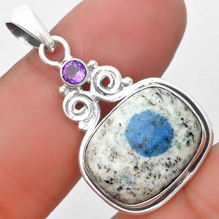 K2 Blue - Azurite In Quartz & Amethyst Pendant SDP129322 P-1603, 15x19 mm