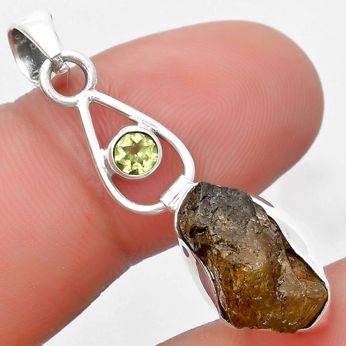 Rare Kornerupine Rough & Peridot Pendant SDP129347 P-1589, 9x15 mm