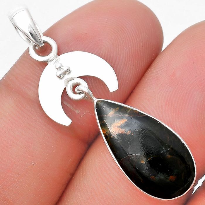 Crescent Moon - Turkish Rainforest Chrysocolla Pendant SDP129429 P-1133, 10x20 mm