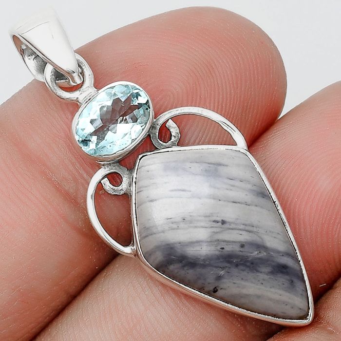 Natural Picasso Jasper & Sky Blue Topaz Pendant SDP129449 P-1132, 13x21 mm