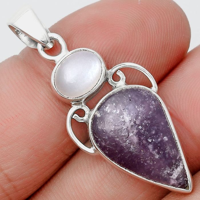 Purple Lepidolite & Srilankan Moonstone Pendant SDP129461 P-1132, 12x19 mm