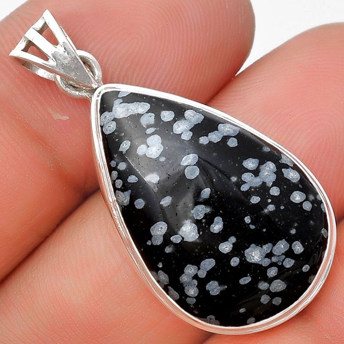 Natural Snow Flake Obsidian Pendant SDP129778 P-1050, 17x25 mm