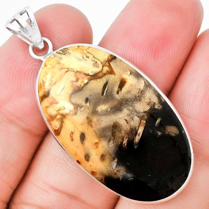 Natural Palm Root Fossil Agate Pendant SDP129945 P-1001, 20x34 mm