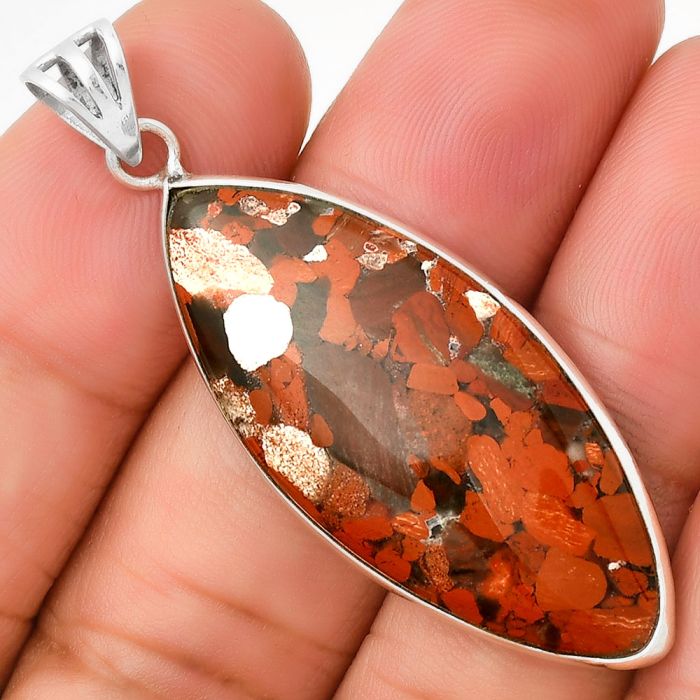 Natural Red Brecciated Jasper Pendant SDP130218 P-1001, 17x38 mm