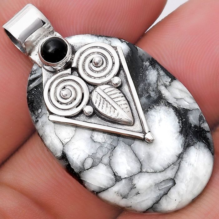 Owl - Pinolith Stone & Black Onyx Pendant SDP130403 P-1649, 21x31 mm