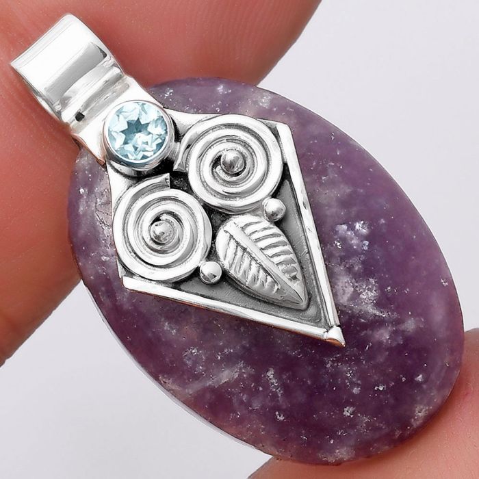 Owl Purple Lepidolite & Sky Blue Topaz Pendant SDP130428 P-1649, 21x29 mm