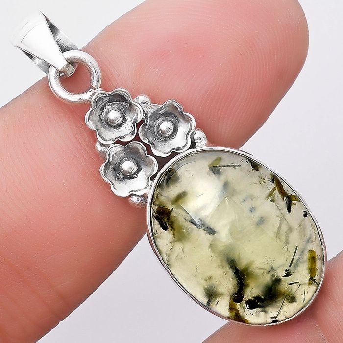 Floral - Natural Prehnite Pendant SDP130513 P-1694, 15x20 mm