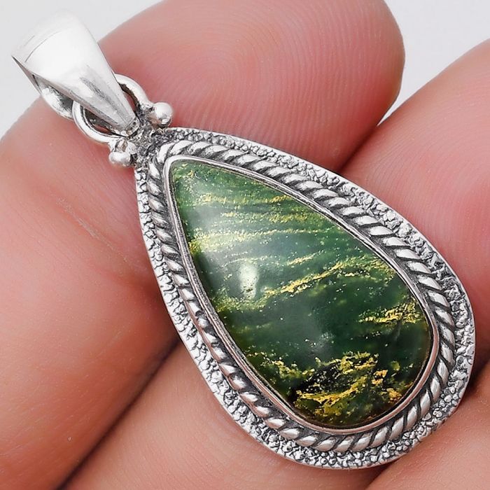 Natural Green Fuchsite Pendant SDP130596 P-1181, 11x21 mm