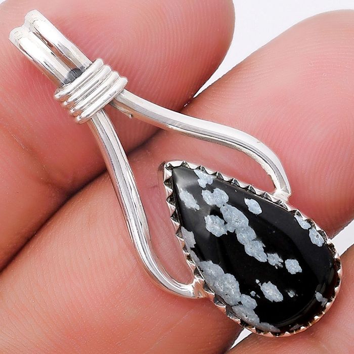 Natural Snow Flake Obsidian Pendant SDP130602 P-1587, 11x19 mm