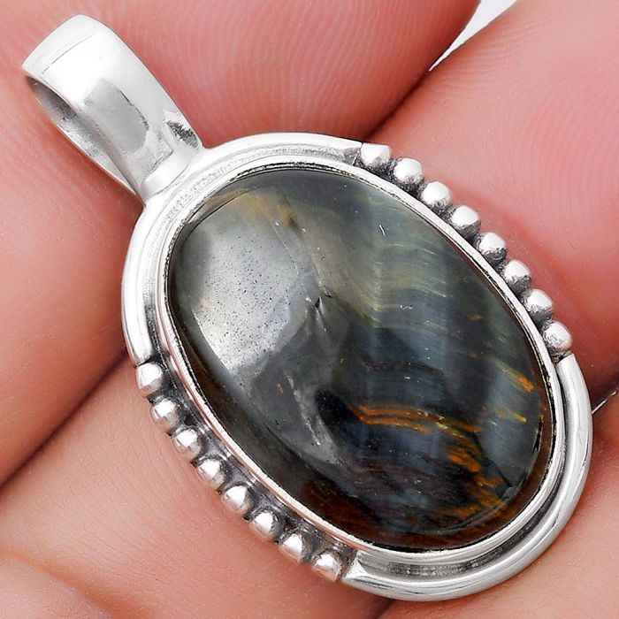 Natural Blue Tiger Eye Pendant SDP130661 P-1326, 15x21 mm