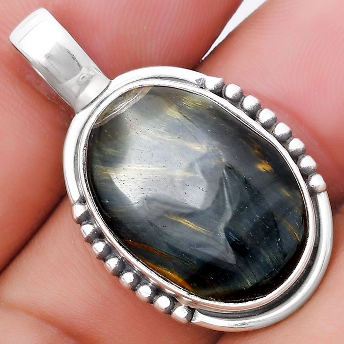 Natural Blue Tiger Eye Pendant SDP130677 P-1326, 15x21 mm