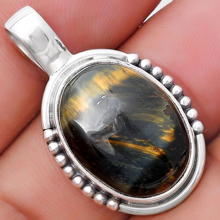 Natural Blue Tiger Eye Pendant SDP130680 P-1326, 15x20 mm