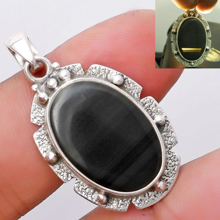 Natural Black Lace Obsidian Pendant SDP130717 P-1485, 15x22 mm