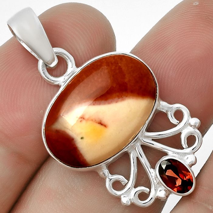 Natural Red Mookaite & Garnet Pendant SDP131089 P-1594, 13x19 mm