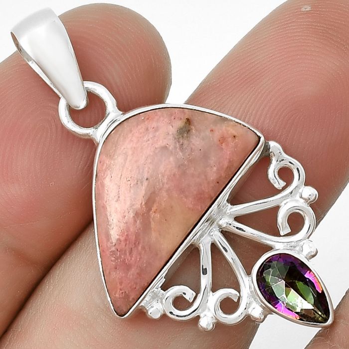 Pink Tulip Quartz & Mystic Topaz Pendant SDP131095 P-1594, 12x20 mm