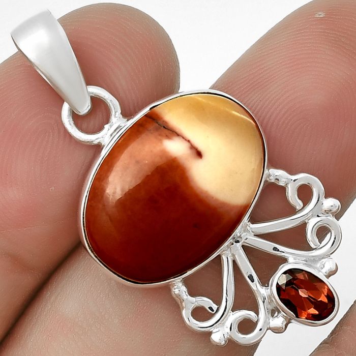 Natural Red Mookaite & Garnet Pendant SDP131109 P-1594, 13x18 mm