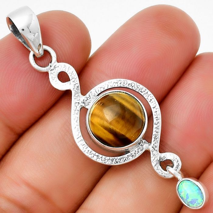 Natural Tiger Eye - Africa & Fire Opal Pendant SDP131268 P-1115, 11x11 mm