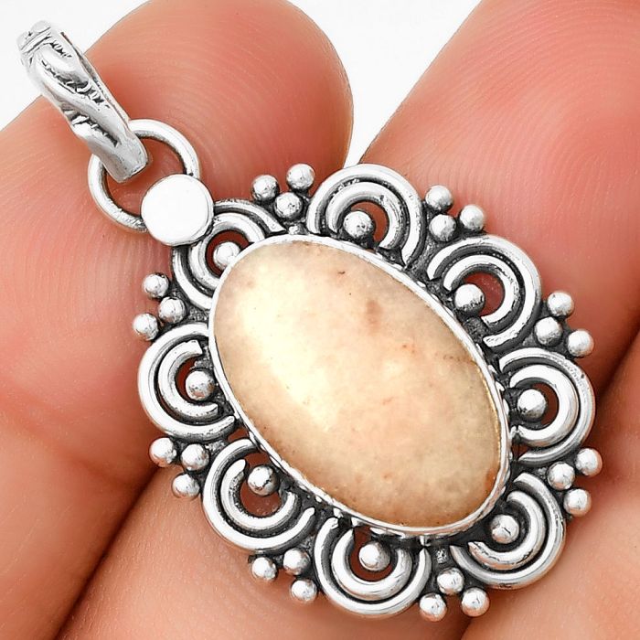 Filigree - Natural Pink Scolecite Pendant SDP131290 P-1330, 10x16 mm