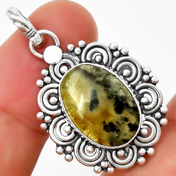 Filigree - Natural Australian Prehnite Pendant SDP131294 P-1330, 12x16 mm