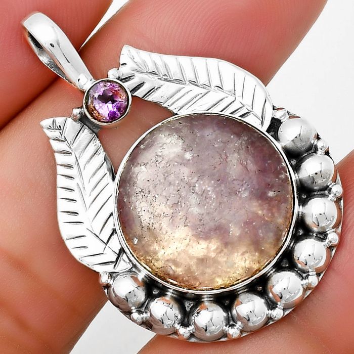 Natural Purple Lepidolite & Amethyst Pendant SDP131342 P-1374, 18x18 mm