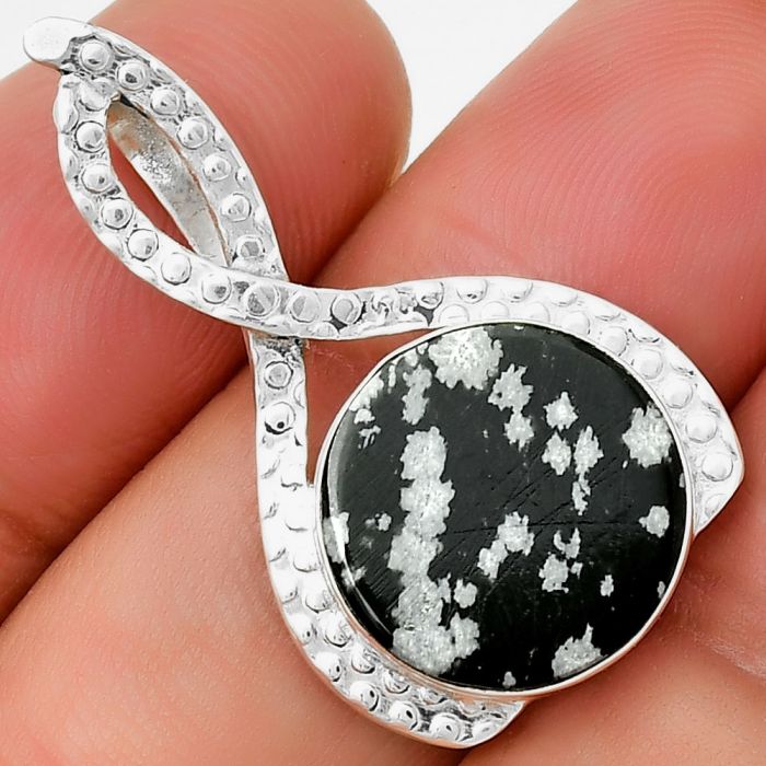 Natural Snow Flake Obsidian Pendant SDP131461 P-1549, 13x13 mm