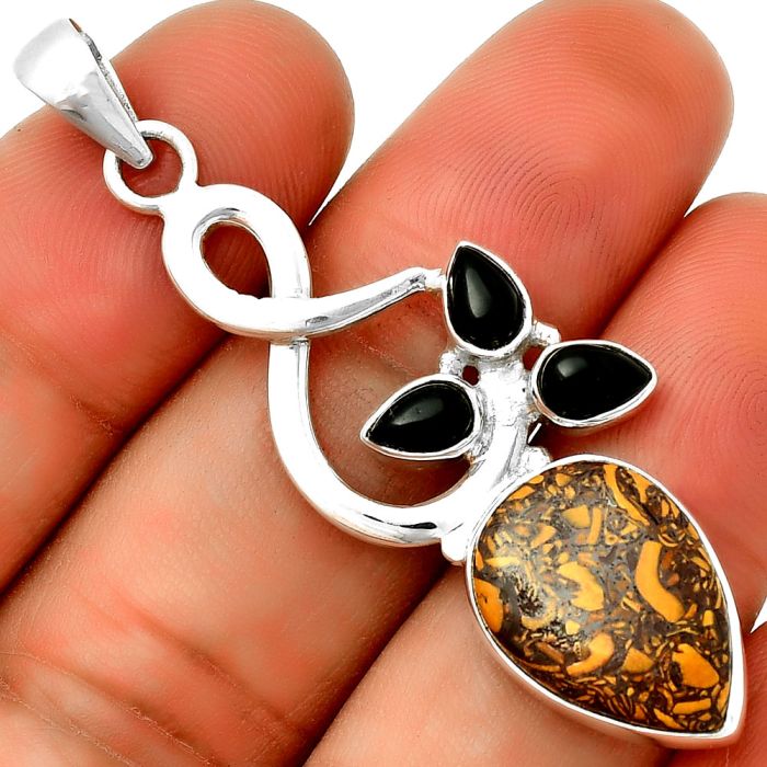 Coquina Fossil Jasper & Black Onyx Pendant SDP131846 P-1118, 13x18 mm