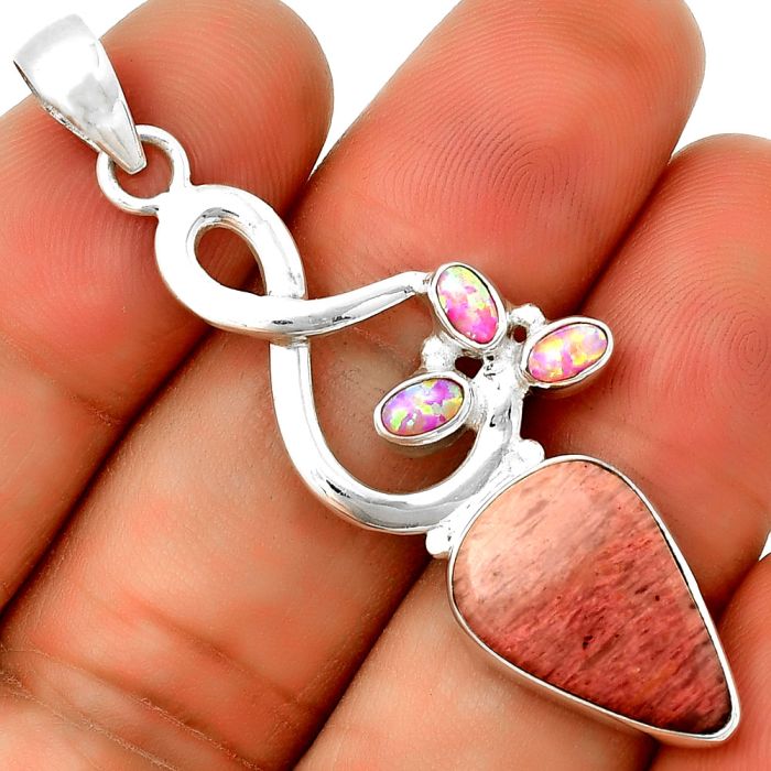 Natural Pink Tulip Quartz & Fire Opal Pendant SDP131848 P-1118, 12x18 mm