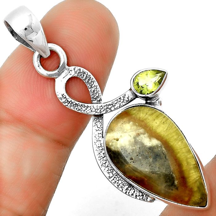 Natural Australian Prehnite & Peridot Pendant SDP131999 P-1111, 12x21 mm