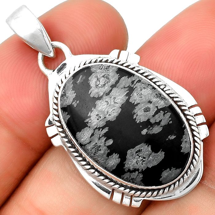 Natural Snow Flake Obsidian Pendant SDP132530 P-1463, 14x21 mm