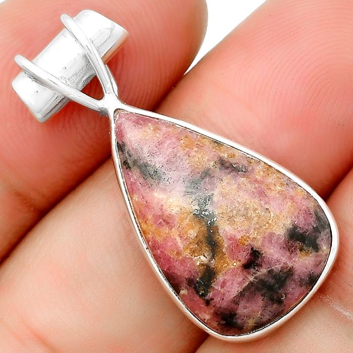 Natural Magnetite In Rhodonite Pendant SDP132753 P-1304, 14x22 mm