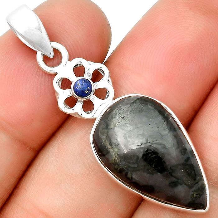 Natural Indigo Gabbro & Lapis Lazuli Pendant SDP133212 P-1634, 13x21 mm