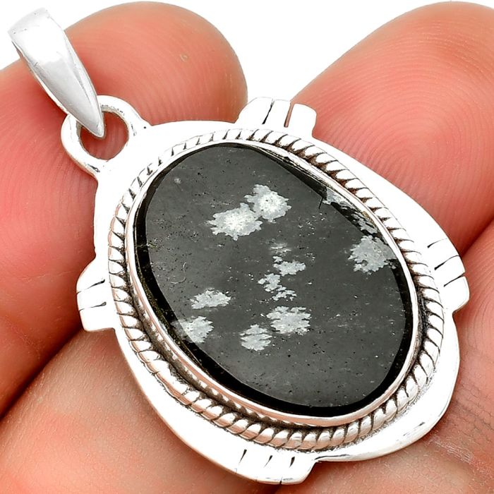 Natural Snow Flake Obsidian Pendant SDP133268 P-1463, 15x20 mm