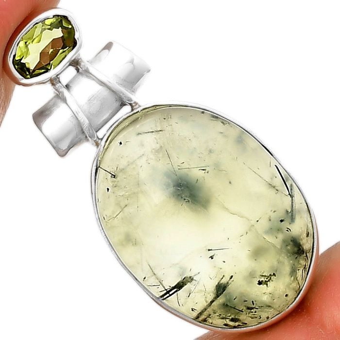 Natural Prehnite & Peridot Pendant SDP133537 P-1159, 15x20 mm