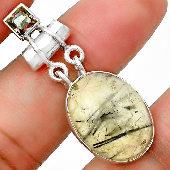 Natural Prehnite & Mystic Topaz Pendant SDP133603 P-1276, 15x20 mm