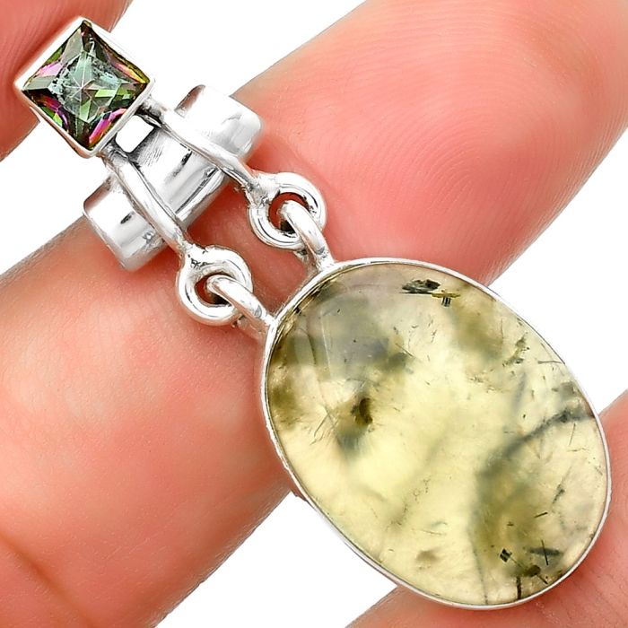 Natural Prehnite & Mystic Topaz Pendant SDP133609 P-1276, 15x20 mm