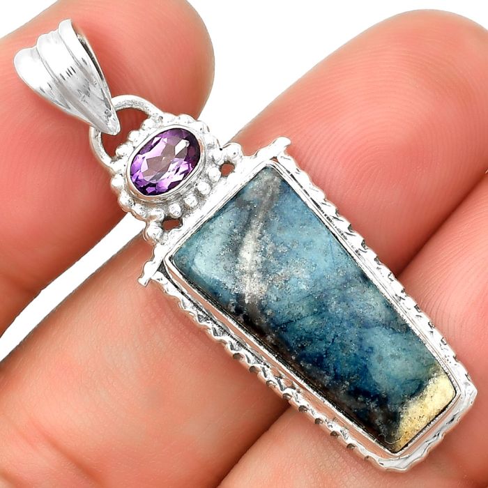 Blue Scheelite - Turkey & Amethyst Pendant SDP133672 P-1452, 11x22 mm