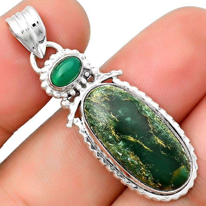 Natural Green Fuchsite & Green Onyx Pendant SDP133685 P-1452, 10x22 mm