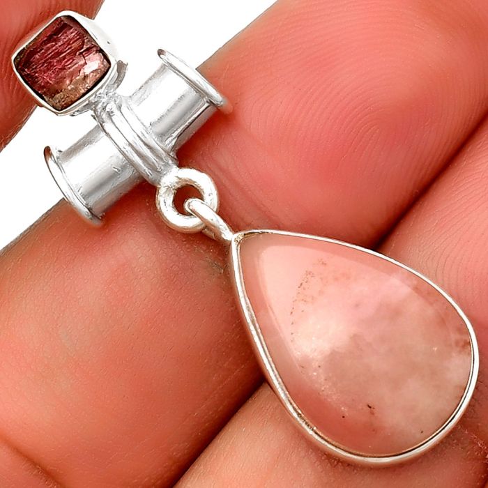 Guava Quartz & Pink Tourmaline Rough Pendant SDP133695 P-1337, 12x18 mm