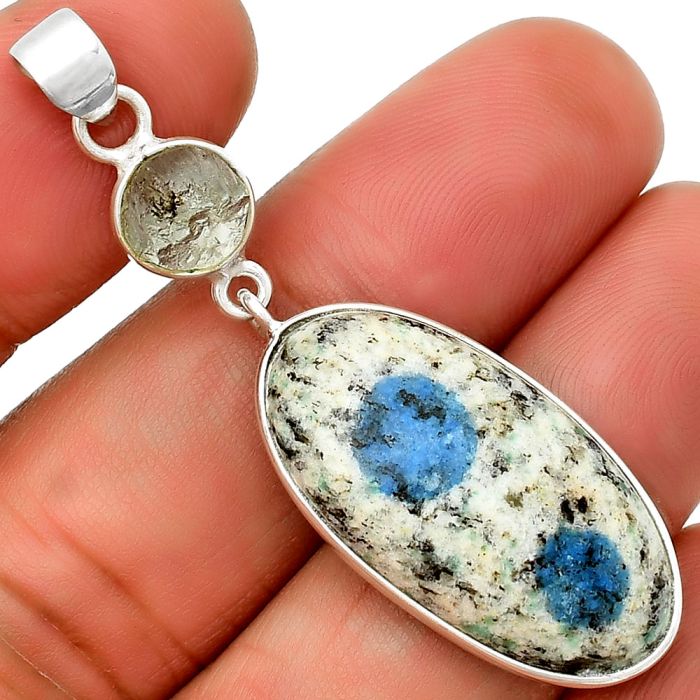 K2 Blue - Azurite In Quartz & Aquamarine Rough Pendant SDP133749 P-1098, 15x28 mm