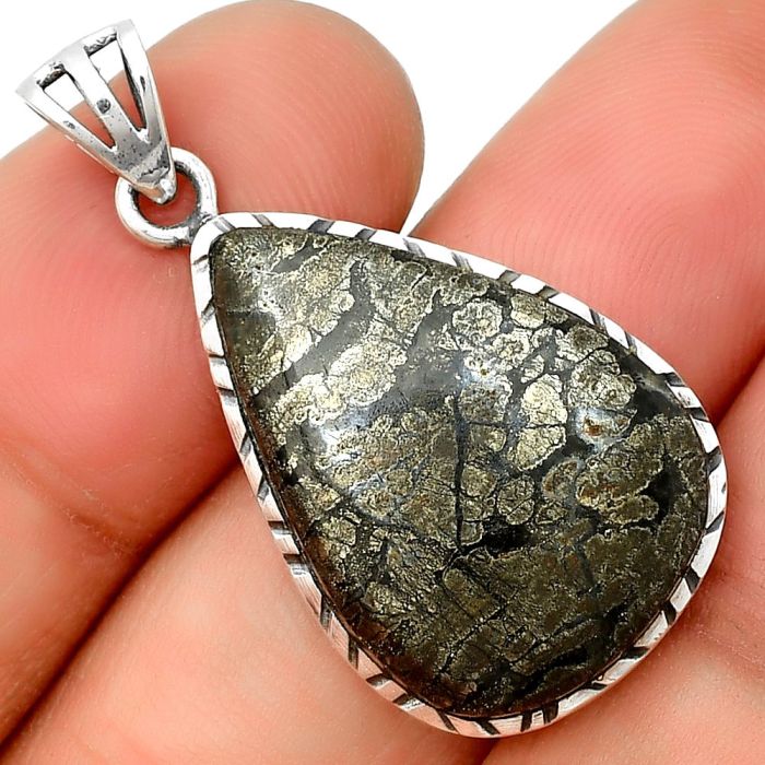 Natural Nipomo Marcasite Agate Pendant SDP133898 P-1079, 17x25 mm