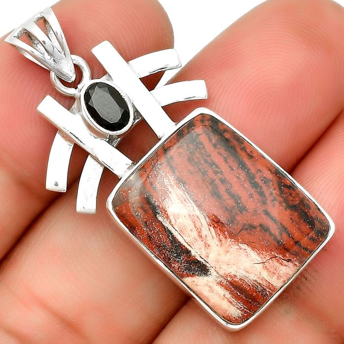 Natural Snake Skin Jasper & Black Onyx Pendant SDP134035 P-1046, 15x19 mm