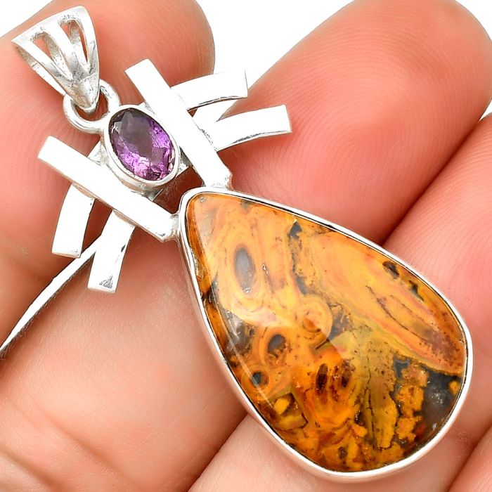 Rare Cady Mountain Agate & Amethyst Pendant SDP134043 P-1046, 16x26 mm