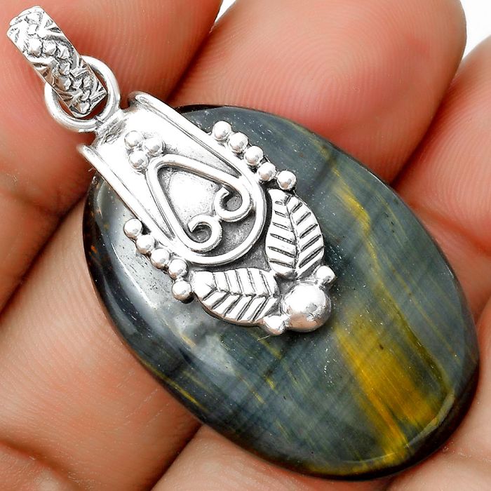 Southwest - Natural Blue Tiger Eye Pendant SDP134579 P-1313, 22x32 mm