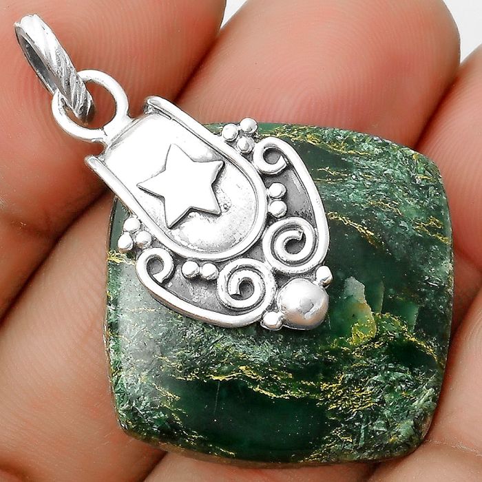 Star - Natural Green Fuchsite Pendant SDP134671 P-1313, 25x25 mm