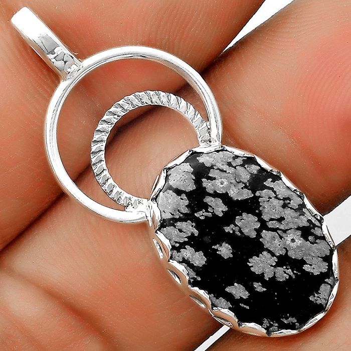 Natural Snow Flake Obsidian Pendant SDP134742 P-1668, 14x19 mm