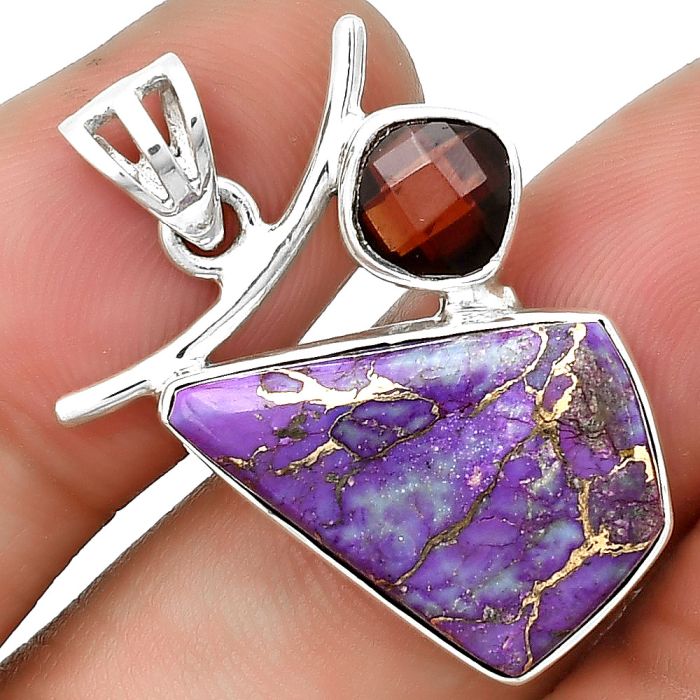 Copper Purple Turquoise & Garnet Pendant SDP134904 P-1071, 16x22 mm