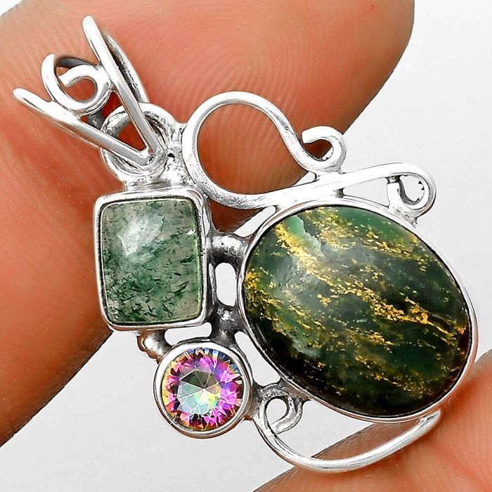 Green Fuchsite, Green Aventurine & Mystic Topaz Pendant SDP135373 P-1557, 11x14 mm