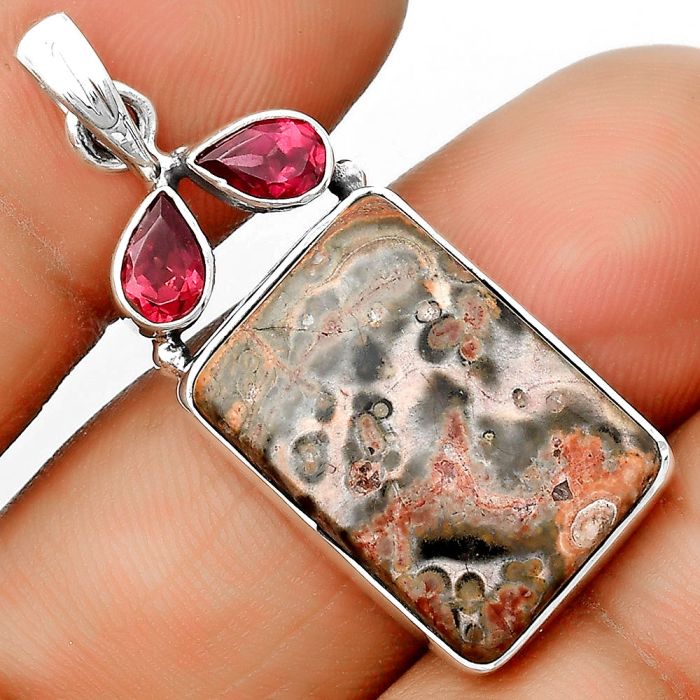 Natural Leopard Skin Jasper & Garnet Pendant SDP135575 P-1083, 14x20 mm